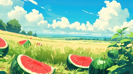 Poster - The raster version depicts the background with watermelons