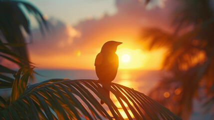 Canvas Print - Bird silhouetted against a vibrant sunset