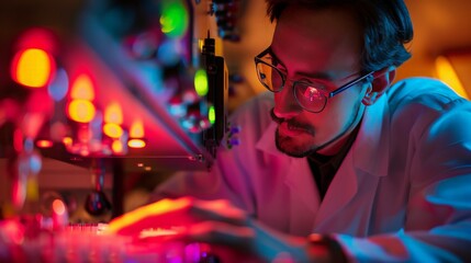 Poster - A scientist analyzing the spectral data from a mass spectrometer.