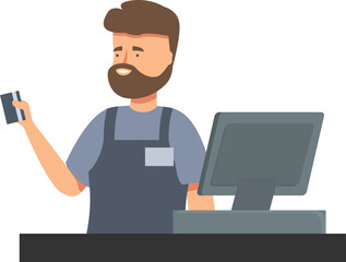 Poster - Male cashier is holding a credit card while working at the cash register