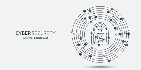 Leinwandbilder - Padlock in the circular circuit. Cyber security technology concept abstract background. Technology data protection system, Internet security and safety information personal, Vector and Illustration.