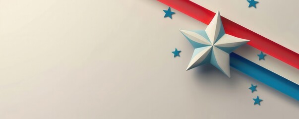 Poster - A star with red, white, and blue stripes, on a clean, light gray background with plenty of copy space