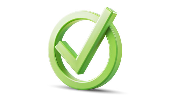 3D of a green check mark in a circle on a white background. This icon is used to indicate approval, correctness, or completion in various digital interfaces and applications. Vector illustration