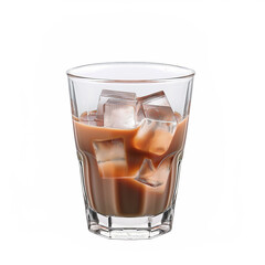 Wall Mural - One glass of coffee with milk and ice stand on a light background