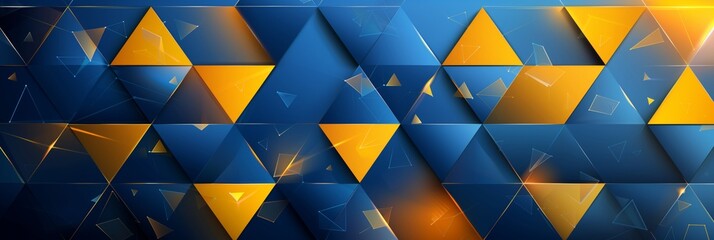 Blue and yellow triangle background vector presentation design with geometric shapes