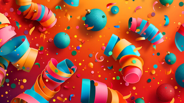 Festive december banner with colorful serpentine, Generative AI