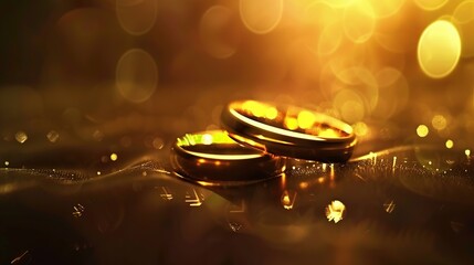 Golden Romance, Wedding Celebration Highlighting Two Rings. Generative Ai