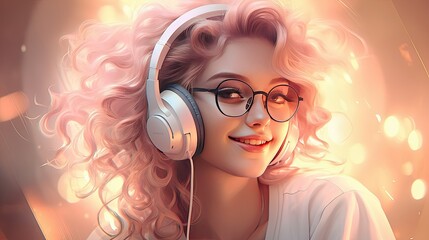 Wall Mural - girl with headphones