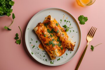 Wall Mural - A Cheesy and Savory Enchilada Dinner Served on a White Plate