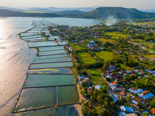 Aerial view of O Loan lagoon in sunset, Phu Yen province, Vietnam