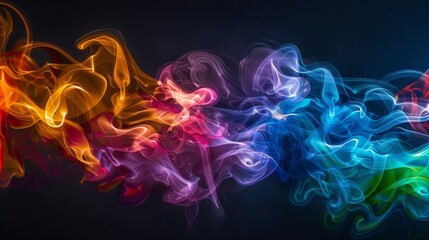 Wall Mural - Abstract pattern of colorful cigarette smoke captured against a black background, resembling art in motion