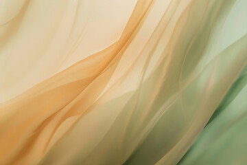 Wall Mural - Flowing fabric in peach and green creating an abstract background with lines and curves, showcasing a beautiful blend of colors and textures that add depth and interest to any design project