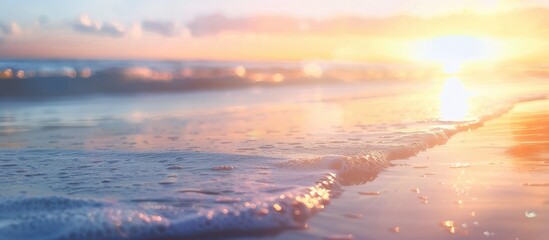 Poster - Blurred sunlit beach with autumn sunset sky: Embracing the summer holiday vibes