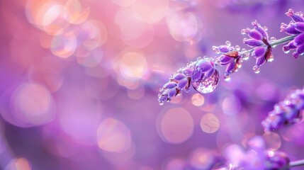Poster - Close-up of a morning dewdrop perched on the tip of a lavender flower, exuding tranquility and freshness