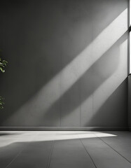 Wall Mural - beautiful dark gray empty wall with columns with lateral lighting. minimalistic background for produ
