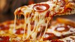 © Plaifah - Close-up of a slice of New York-style pizza with gooey cheese, pepperoni, and tomato sauce