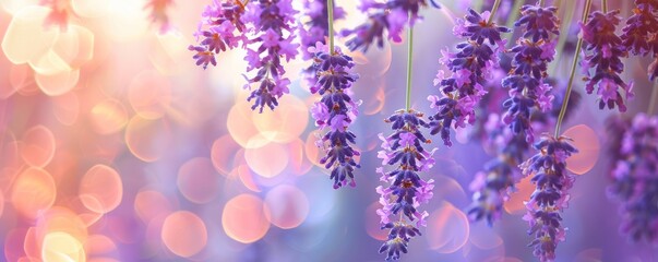 Poster - Lavender flowers blooming in a garden with a magical bokeh background