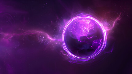 Wall Mural - Galaxy, planet and nebula, computer generated abstract background ,Neon purple doorway portal with luminous lightning on dark blue background