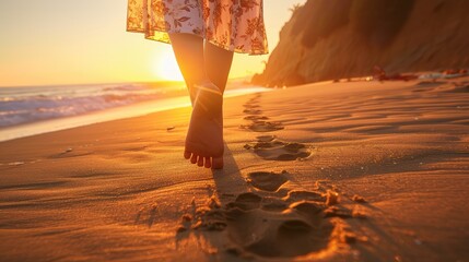 Wall Mural - person walking on the beach