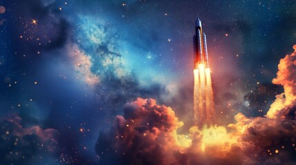 Rocket flying through space