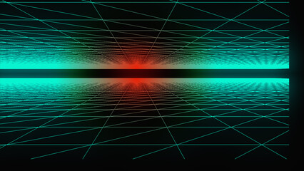 Aufkleber - Abstract background with connecting dots. . Animation ripples on surface from neon lines. Animation of seamless loop. laser line Technology background . 