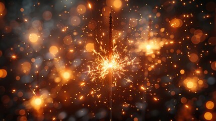 A single sparkler radiates bright sparks for a festive atmosphere, highlighting celebration and excitement