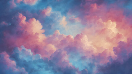 Beautiful pink clouds at blue sky, abstract background, fluffy pink clouds at sunset