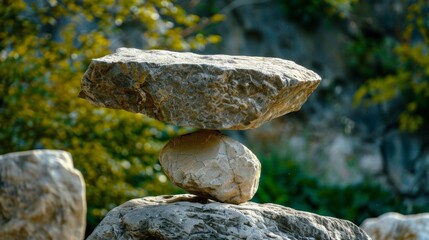 Wall Mural - a massive stone balancing precariously on a smaller rock defying gravity and human understanding.