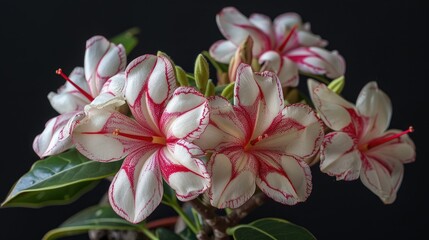 Wall Mural - Flowering adenium species with white and red patterned blooms