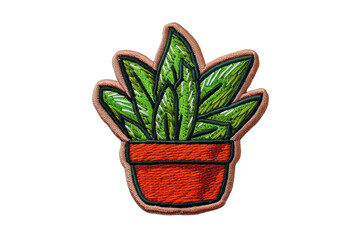 colorful embroidered patch of a green potted plant with textured leaves, perfect for customizing clo