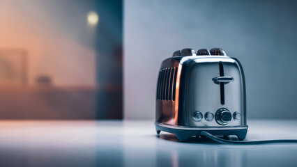 Canvas Print - A toaster with a cord attached on top of a table, AI