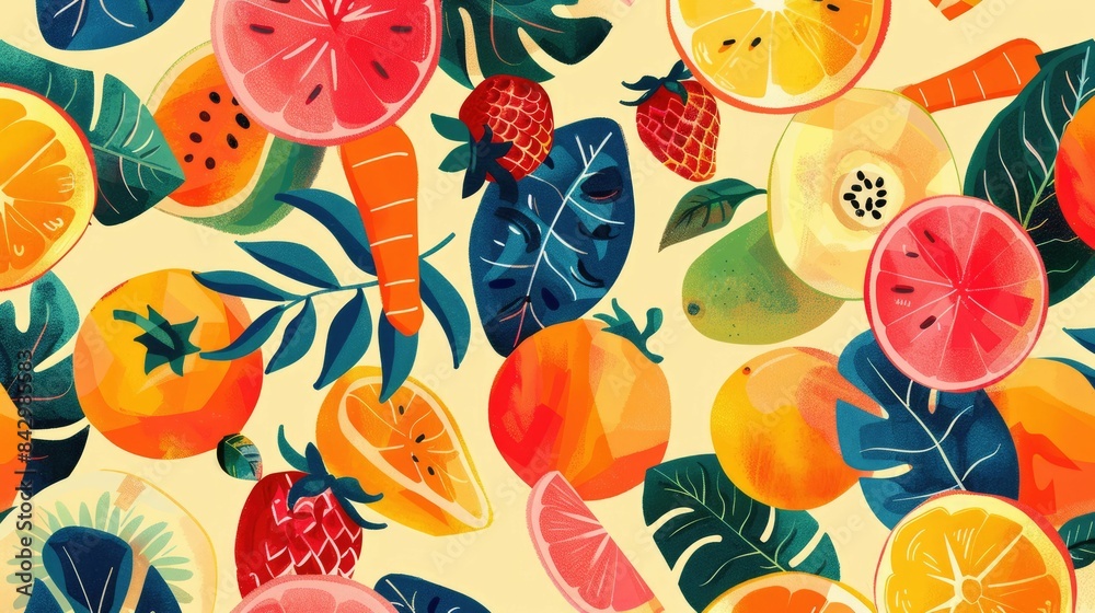 Product featuring a seamless pattern of fruits and berries, including ...