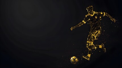 Wall Mural - Abstract Sports Illustration of Soccer Player in Gold, Low Poly Geometric Design with Illuminated Details