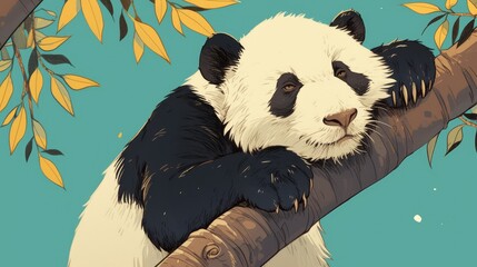 Sticker - Illustration of a panda bear drawn by hand in 2d format