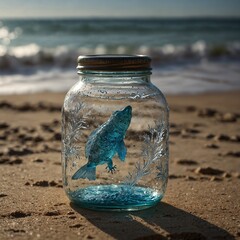 Wall Mural - a jar with blue fish 