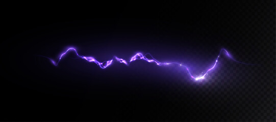 Fototapete - Abstract vector purple lightning on black background. Blitz Lightning Thunder Light Sparks Storm Flash Thunderstorm. Strength Energy charge Thunder. Vector