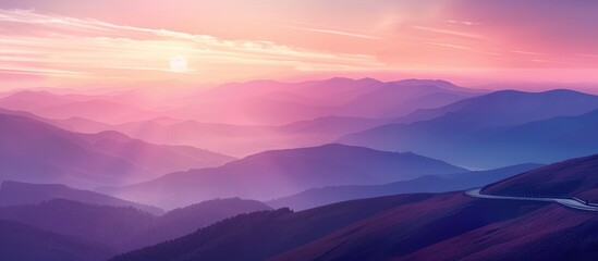 Poster - Scenic sunrise view with asphalt road winding through mountains