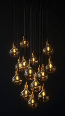 Wall Mural - Chandelier with light bulbs on a black background