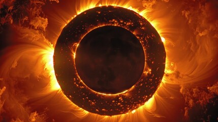 Wall Mural - the suns corona is just ly visible around the edges of the moon during the ring of fire solar eclips