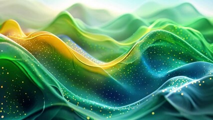 Poster - Abstract image of a green and yellow gradient mesh with soft, wavy lines and glittering textures.