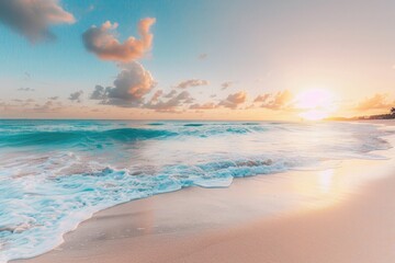 Wall Mural - Crystal clear beach and sunset 