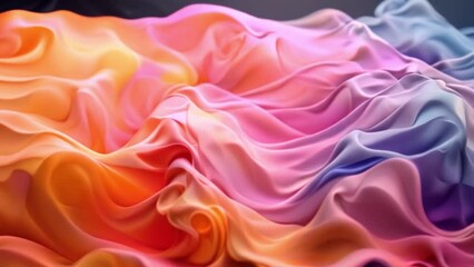 Wall Mural - A close-up shot of soft, colorful fabric with a gradient mesh pattern. The fabric is draped and flowing, showing off its delicate texture.