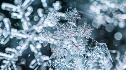 Wall Mural - the transformation of simple frozen water into elaborate and unique snowflakes showcased in this stu