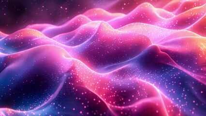 Poster - A close-up, abstract image of vibrant pink and blue gradient mesh waves with sparkling particles.