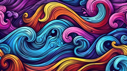 Vibrant abstract waves in a colorful pattern, showcasing flowing lines and dynamic movements in a mesmerizing artistic design.