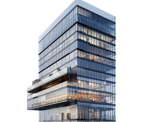 Modern glass building tower on transparent background