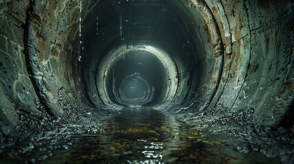 Wall Mural - A dark tunnel with water running through it