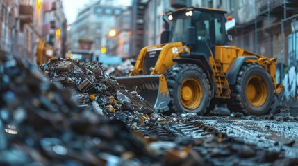 Wall Mural - Construction site waste management technology with automated sorting and recycling systems, emphasizing sustainability