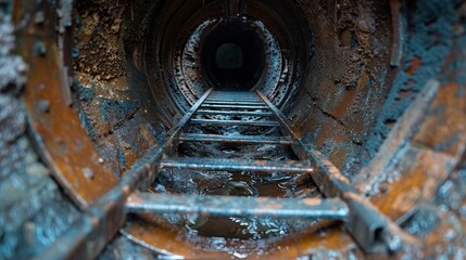 A tunnel with a ladder leading down it