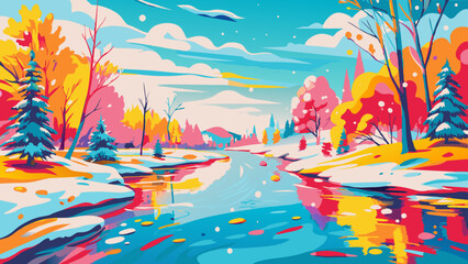 Wall Mural - Vibrant Autumn Landscape with Serene River and Colorful Trees